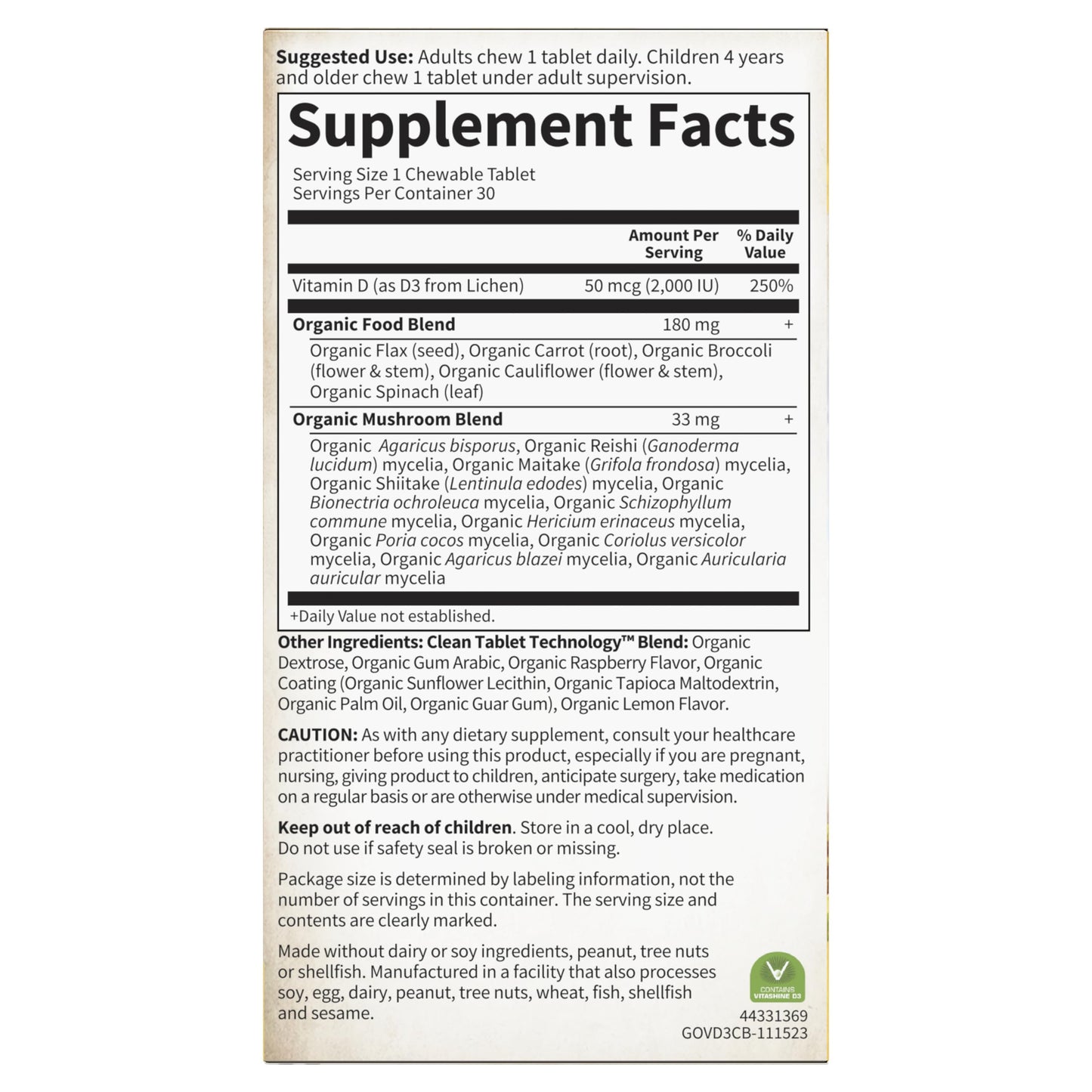 Garden of Life Organics Vegan Vitamin D3 Chewable - Raspberry Lemon, 2,000 IU (50mcg) Whole Food Vitamin D3 from Lichen