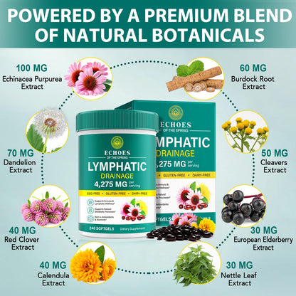 Lymphatic Drainage Supplements, 4275mg Lymph System Support Supplement for Women & Men, Daily Wellness Support, 21-in-1 Herbal Blend with Echinacea, Dandelion, Burdock, Turmeric & More, 240 Softgels Echoes of the springBuy Supplements Australia