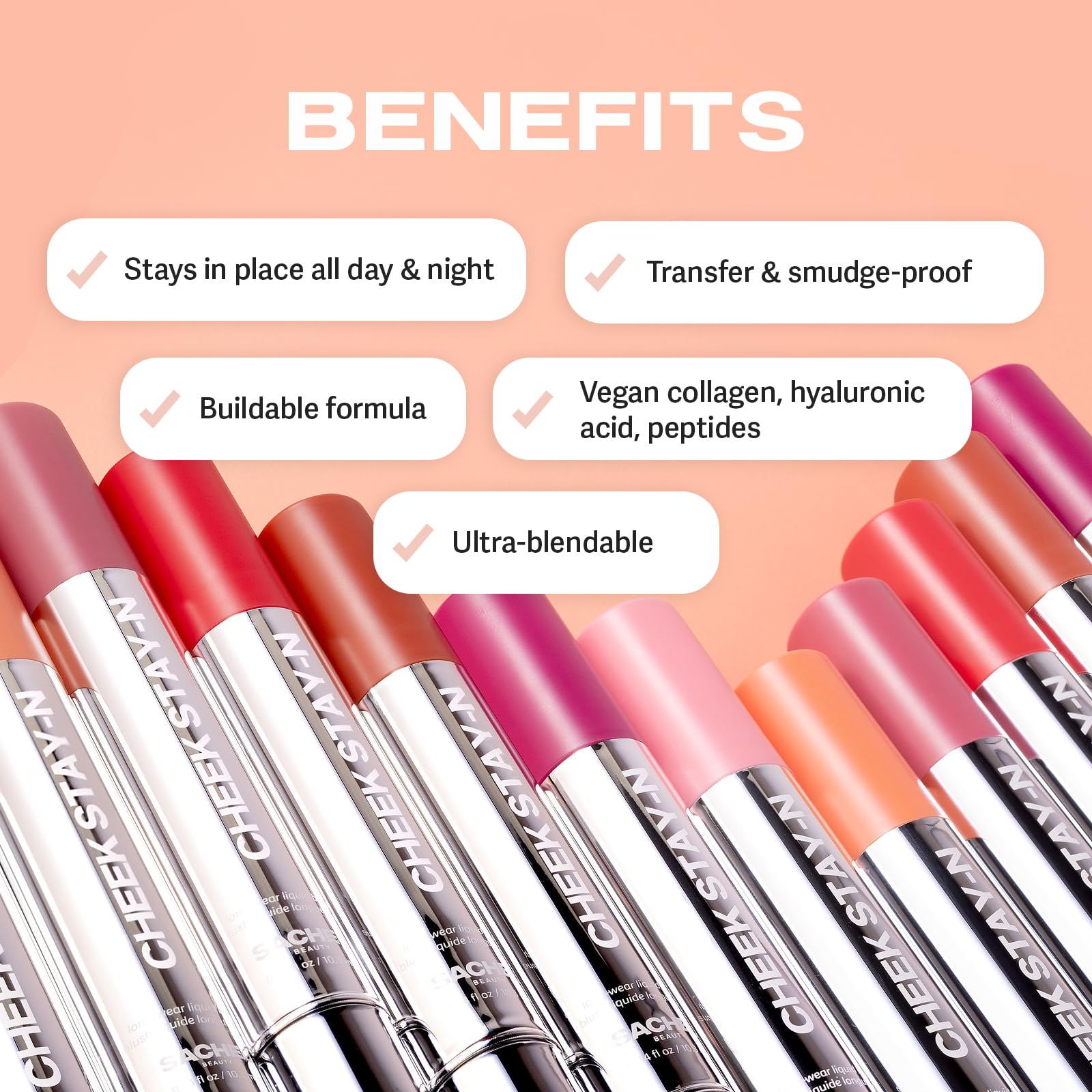 Sacheu Cheek STAY-N Liquid Blush for Cheeks — High Pigment, Buildable, Lightweight Cream Blush for Dewy & Radiant Flushed Cheeks — Long-lasting & Cruelty Free, I'm Guilty SacheuBuy Supplements Australia