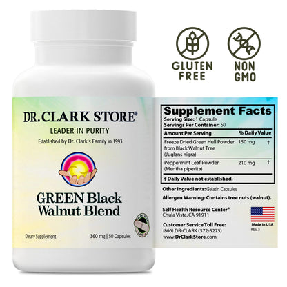 Dr Clark Green Black Walnut Blend - Freeze Dried Hull Dietary Supplement, Extra Strength Formula from All Natural Walnuts, Supports Healthy Intestinal Environment, 360mg, 50 Gelatin Capsules Dr Clark StoreBuy Supplements Australia