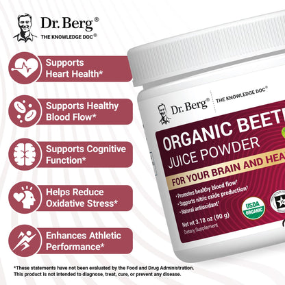 Dr. Berg Raw Organic Beet Powder from Real Earth-Grown Beets – USDA Certified Organic Beet Root Powder to Support Nitric Oxide Levels, Energy, Blood Flow, & Heart Health* – 30 Servings Dr. Berg NutritionalsBuy Supplements Australia