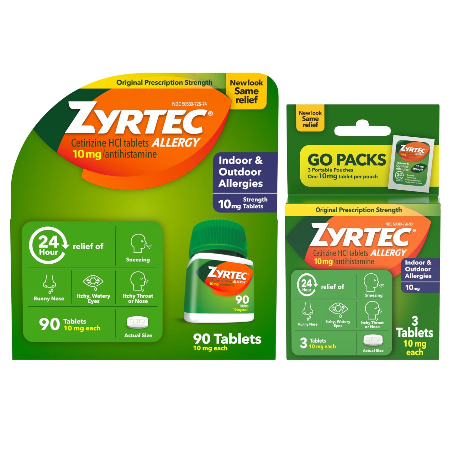 Zyrtec 24 Hour Allergy Relief Tablets, Indoor & Outdoor Allergy Medicine with 10 mg Cetirizine Hydrochloride Antihistamine, Value Bundle of one, 90 ct Bottle & Three, 1 ct Travel Packs Zyrtec buy supplements Au
