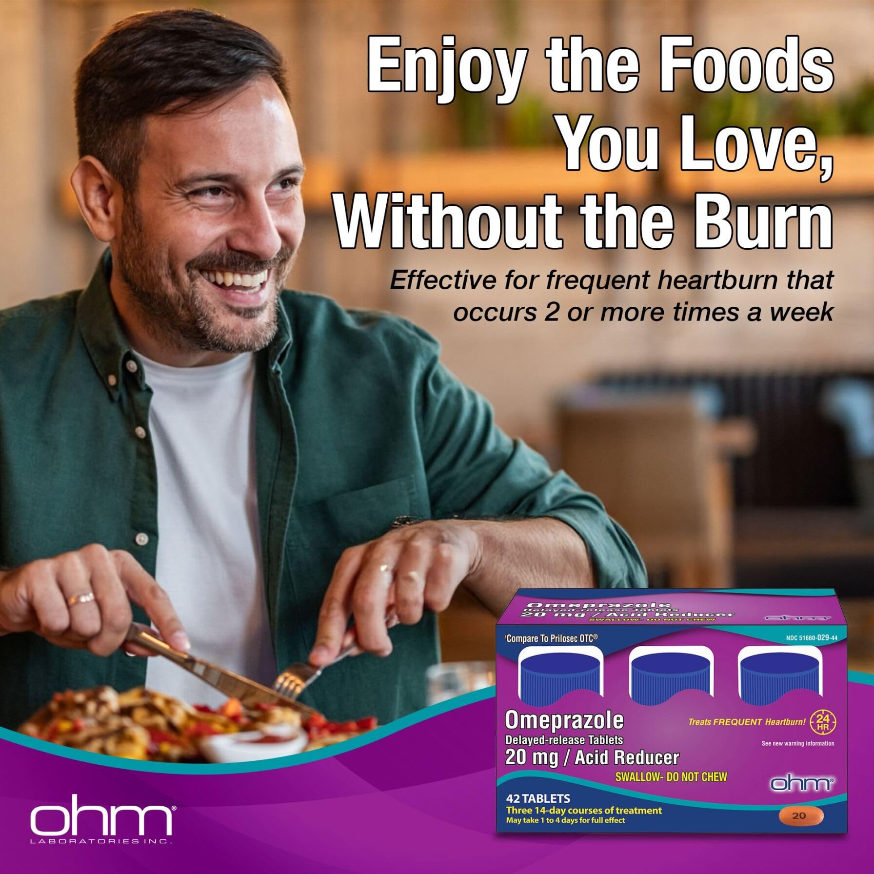 Ohm Omeprazole 20mg, 42 Delayed-Release Tablets, Acid Reducer for Frequent Heartburn, 24-Hour Relief Heartburn Medicine, Helps Relieve Stomach & Chest Discomfort (6 Weeks of Supply, 42, Count) Ohm buy supplements Au