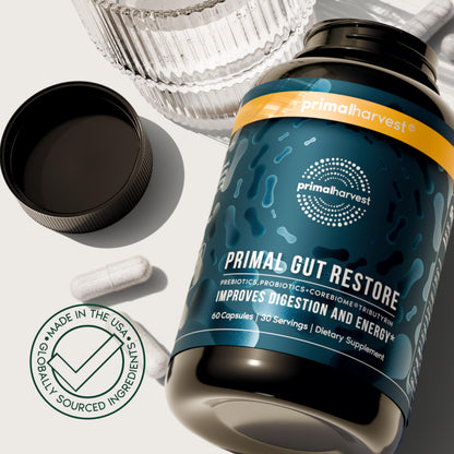 Primal Harvest 2 Pack, Restore for Gut Health, Primal Gut Restore w/POSTbiotics, PREbiotics and PRObiotics for Women and Men, 60 CT - Digestion,