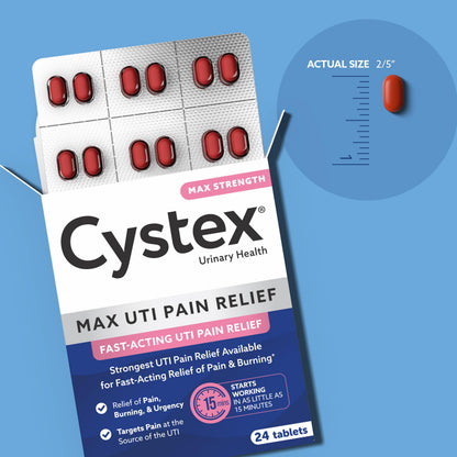 Cystex Maximum-Strength UTI Pain Relief Tablets - 99.5 mg Phenazopyridine HCl for Fast Relief of Burning, Urgency, & Bladder Discomfort - Non-Staining, Fast-Acting Formula - 24-Count CystexBuy Supplements Australia