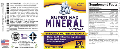 2-Month Multimineral Supplement Support Iron-Free Formula | Daily Multiminerals | Multi-Mineral Supplements | Minerals Complex | 60-Day Bulk Supply | 120 Tablets