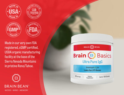 Brain Basics Ultra Pure IgG Supplement - Dairy-Free Supplement IgG-Immunolin Powder, Blended Vitamin & Mineral Supplements, 150g, 60 Servings Brain Bean buy supplements Au