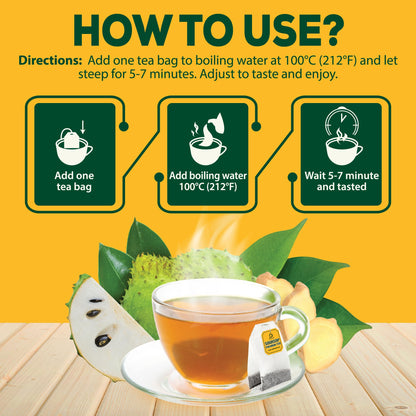 DEDICAD Soursop Leaves Tea Bags with Ginger, 30 Tea bags, 2gr/bag - Non-GMO/Caffeine free - Support Digestion, Well Skin, Immune System DEDICAD buy supplements Au