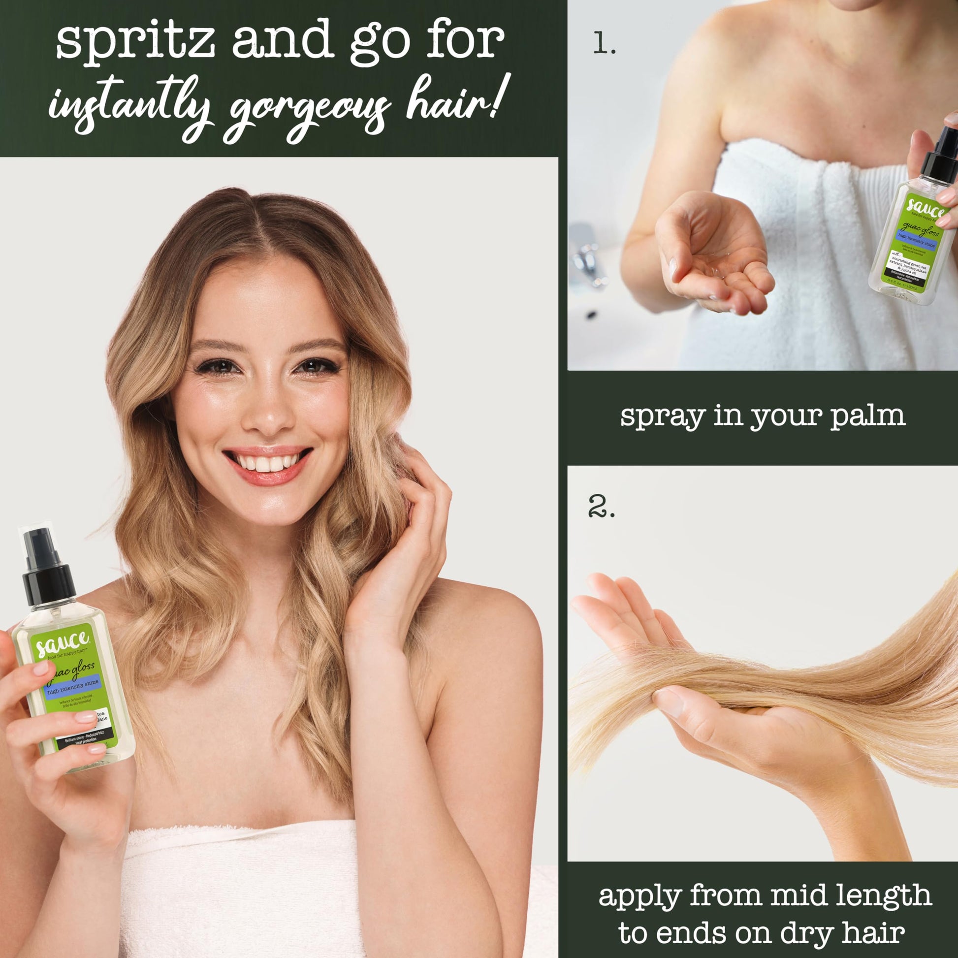 SAUCE BEAUTY Guac Hair Gloss, 3 Fl Oz High Intensity Shine, Jojoba Oil, Green Tea Extract & Squalane to Smooth, Boost Shine & Control Frizz for Sleeker, Softer, More Manageable Hair, Vegan Formula SAUCE BEAUTYBuy Supplements Australia