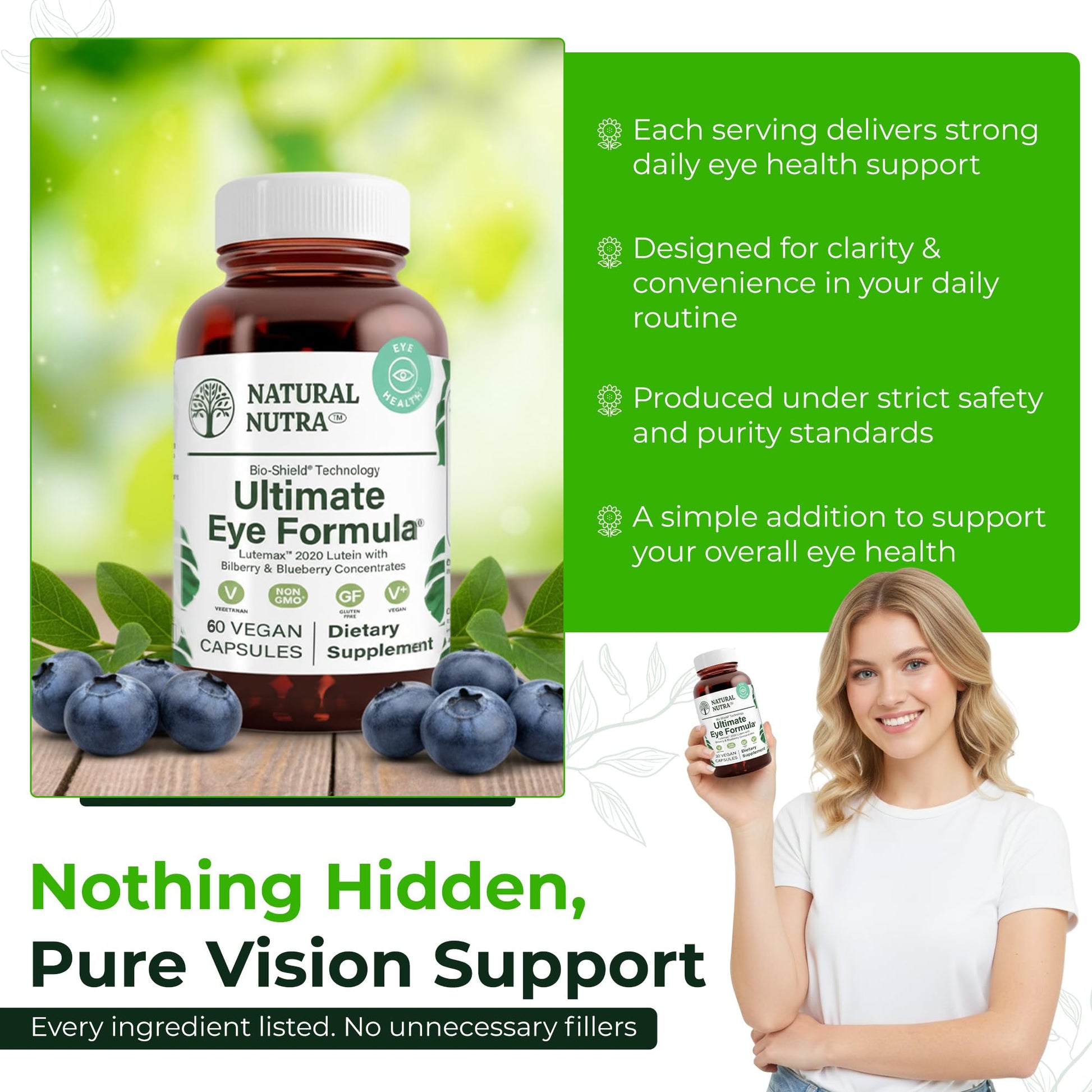 Natural Nutra Ultimate Eye Health Supplement - Bilberry & Blueberry Extract Blend for Day and Night Vision Support, Promotes Color Perception & Eye Clarity - Non-GMO, Vegan - 30 Capsules (Pack of 3) Natural Nutra buy supplements Au