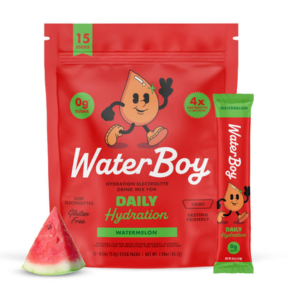 Waterboy Daily Hydration | 1,570mg Electrolyte Powder Packets | No Sugar, All Natural, Gluten Free, Zero Calories | 15 Drink Stick Mixes (Watermelon)