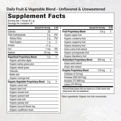 Equilife Daily Fruit & Vegetable Blend, Superfood Antioxidant Supplement with 22 Organic Fruits & Vegetables, Unflavored, Vitamin C, Fiber, 9 Essential Amino Acids, Supports Energy, 30 Servings Tub EquilifeBuy Supplements Australia