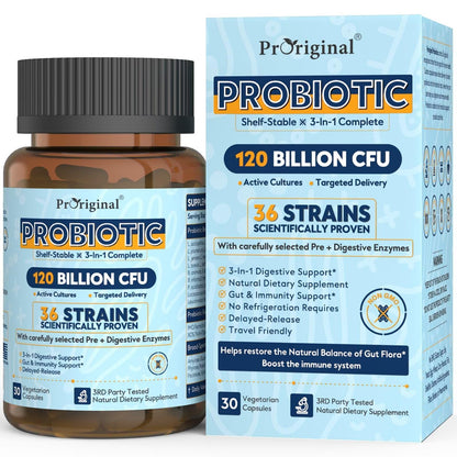 Probiotics for Women & Men 120 Billion CFU with 36 Probiotic Strains for Digestive Health and Gut Health, Delayed Release Capsules, Stomach Acid Resistant,