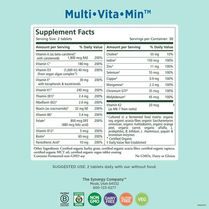 PURE SYNERGY Multi·Vita·Min | Vegan Multivitamin Made with Organic Whole Foods | Twice Daily Supplement for Men and Women PURE SYNERGY