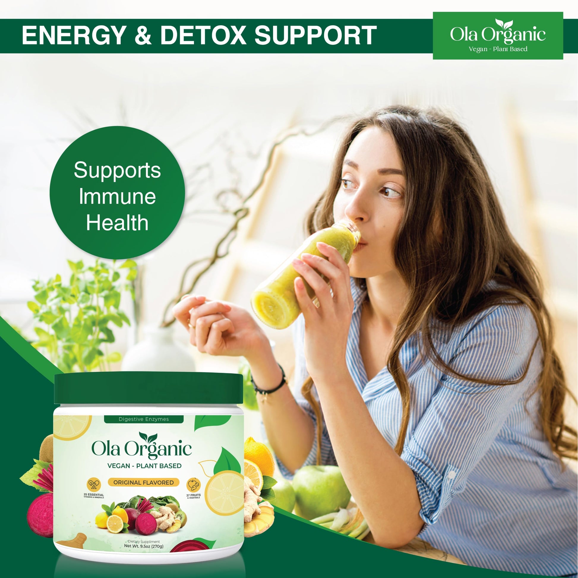 Ola Organic Greens Superfood Powder – Blend of 11 Cruciferous Vegetables with Phytonutrients – Supports Energy, & Immune Health Support – Non-GMO Vegetable Supplement (270g Jar) Ola OrganicBuy Supplements Australia