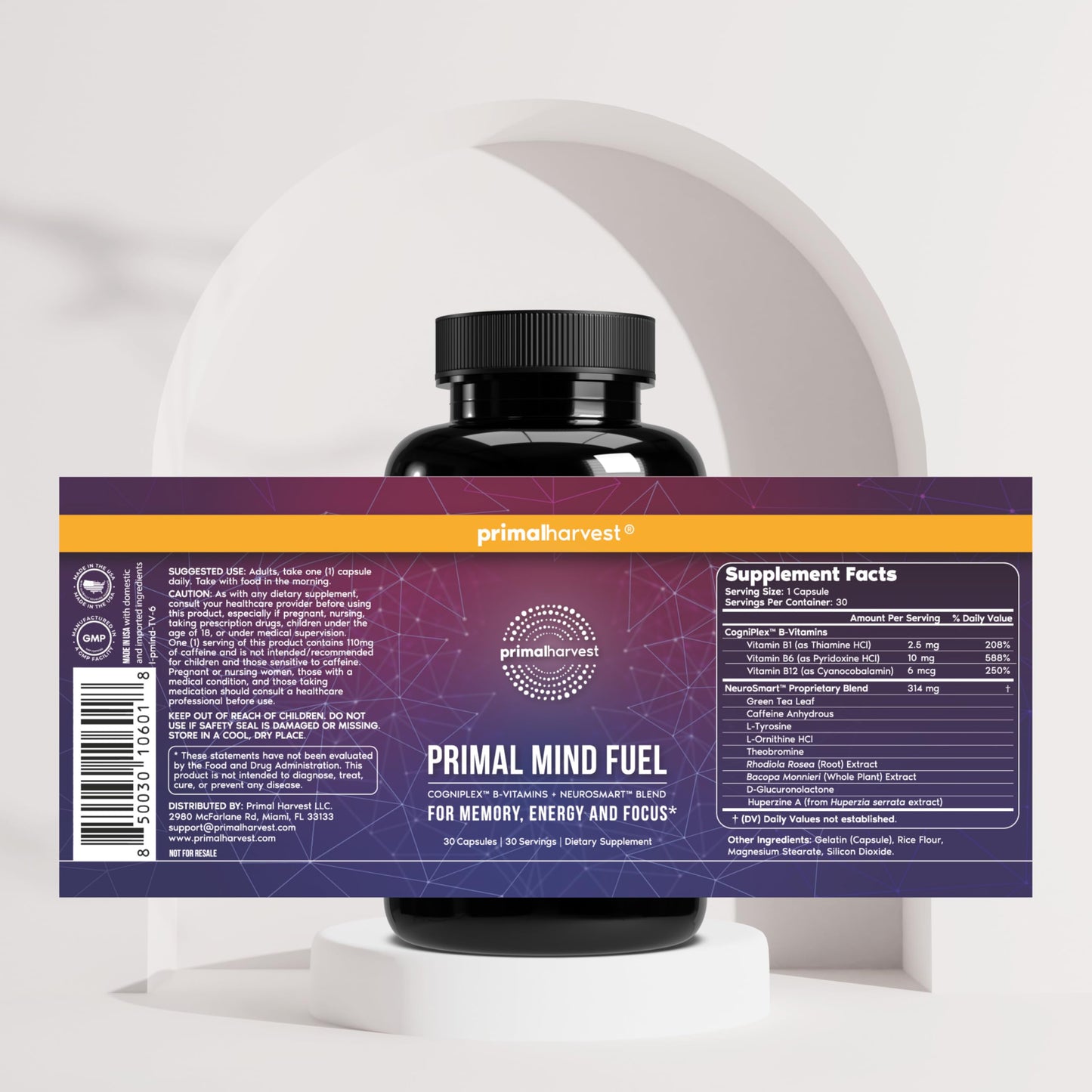 Brain Supplement by Primal Harvest, Primal Mind Fuel Brain Booster for Focus, Energy, Clarity, and Brain Health 30 Capsules Nootropics Brain Support Supplement for Men and Women Primal Harvest buy supplements Au