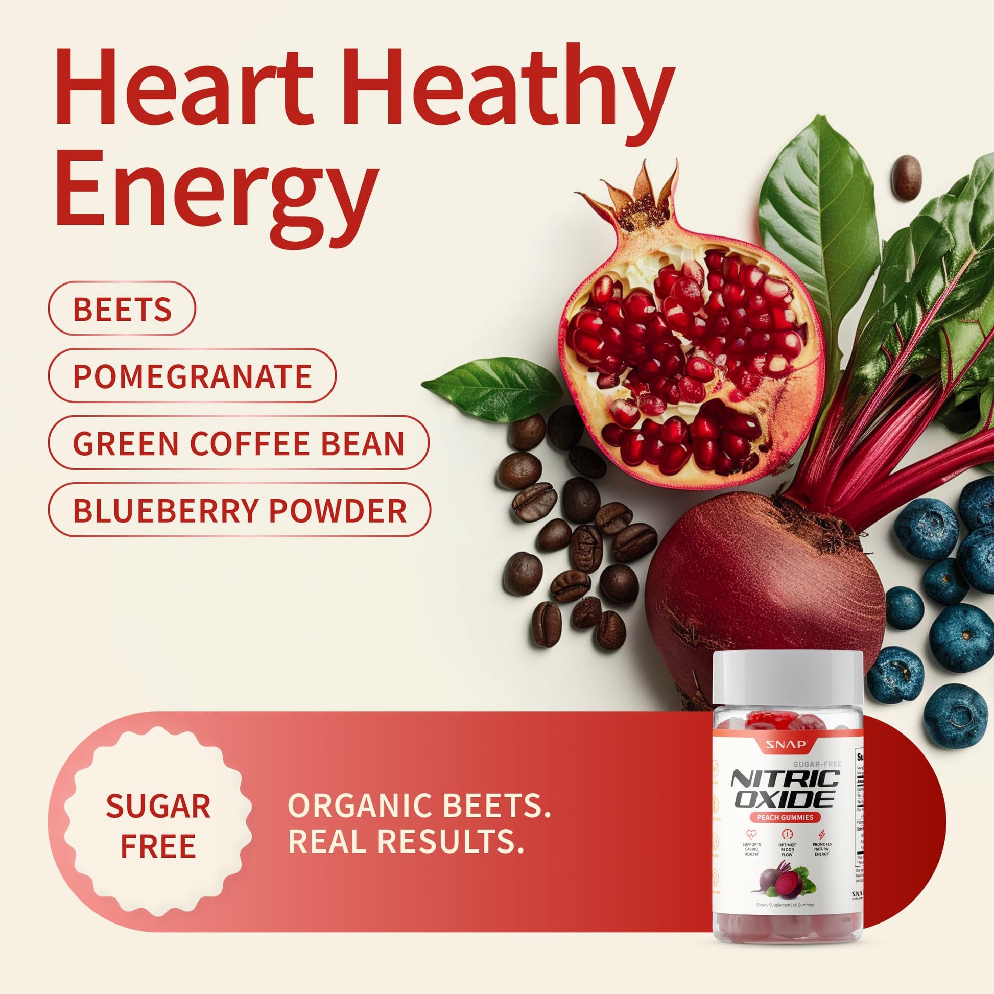 Snap Supplements Nitric Oxide Beet Root Gummies Supplement with Organic Beets - Energy & Circulation Support, 60 Sugar-Free Gummies (30 Servings, 1 Month Supply), Peach Snap Supplements buy supplements Au