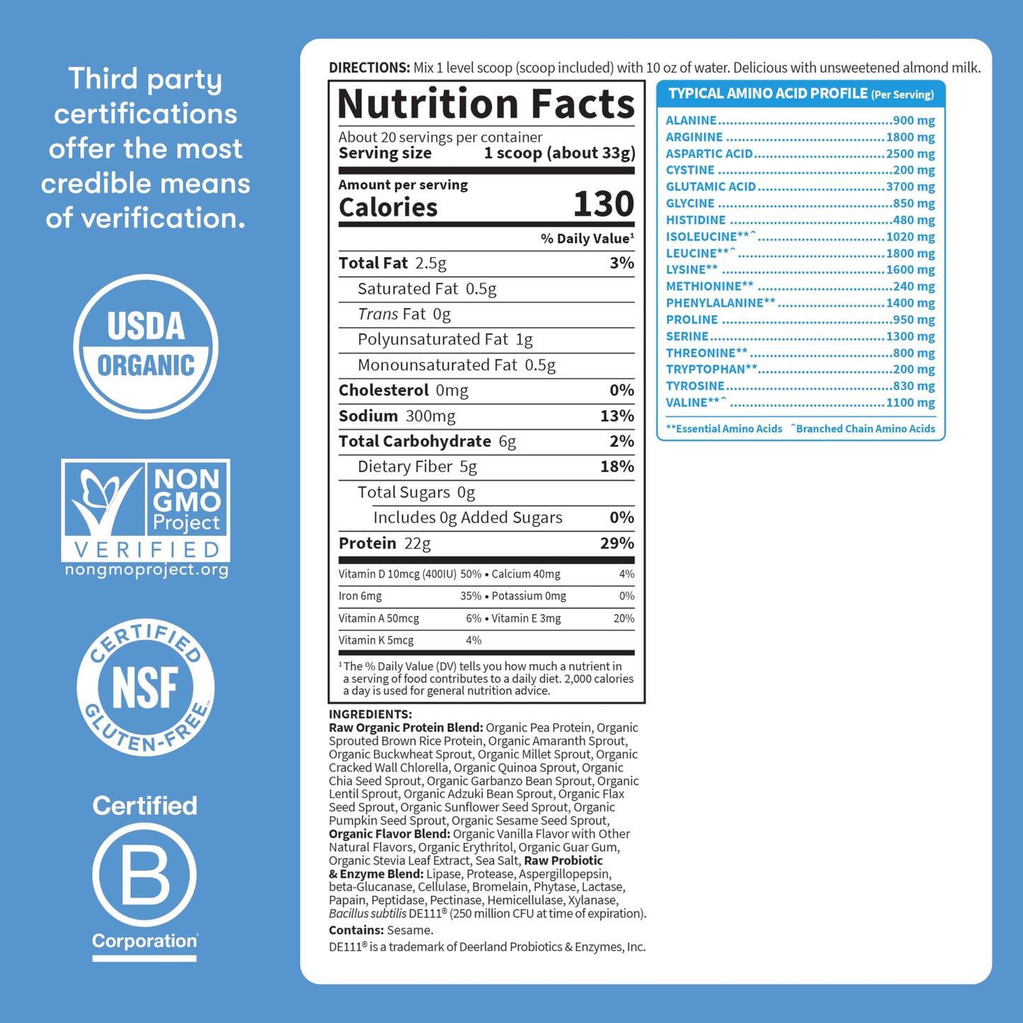 Garden Of Life Protein Powder, Vegan Protein Powder, Bcaa, Probiotics & Digestive Enzymes, Gluten & Lactose Free, Vanilla, 23.28 Ounce