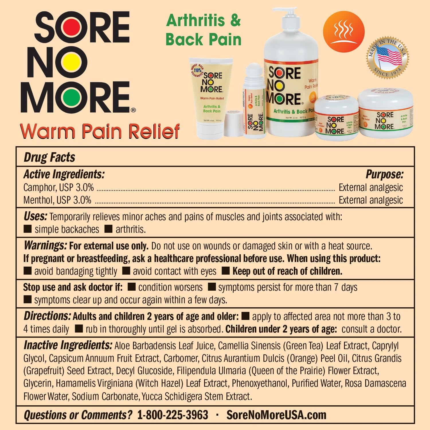Sore No More Warm Arthritis Pain Relief Cream – Targeted Reliever for Back, Neck, Hands & Feet – Soothing & Fast-Acting Formula for Aches and Pains – Non-Greasy with Orange Aroma – 4 oz Sore No MoreBuy Supplements Australia