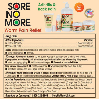 Sore No More Warm Arthritis Pain Relief Cream – Targeted Reliever for Back, Neck, Hands & Feet – Soothing & Fast-Acting Formula for Aches and Pains – Non-Greasy with Orange Aroma – 4 oz Sore No MoreBuy Supplements Australia