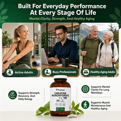 PRISTINE'S Creatine Monohydrate Capsules for Women & Men - NSF Certified 75 Day Supply 3G Creatine Pills for Women - Cognitive & Athletic Performance Support