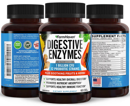 FarmHaven Digestive Enzymes with 18 Probiotics & Herbs | Papaya, Bromelain, Protease & More for Lactose Absorption & Better Digestion | Helps Bloating