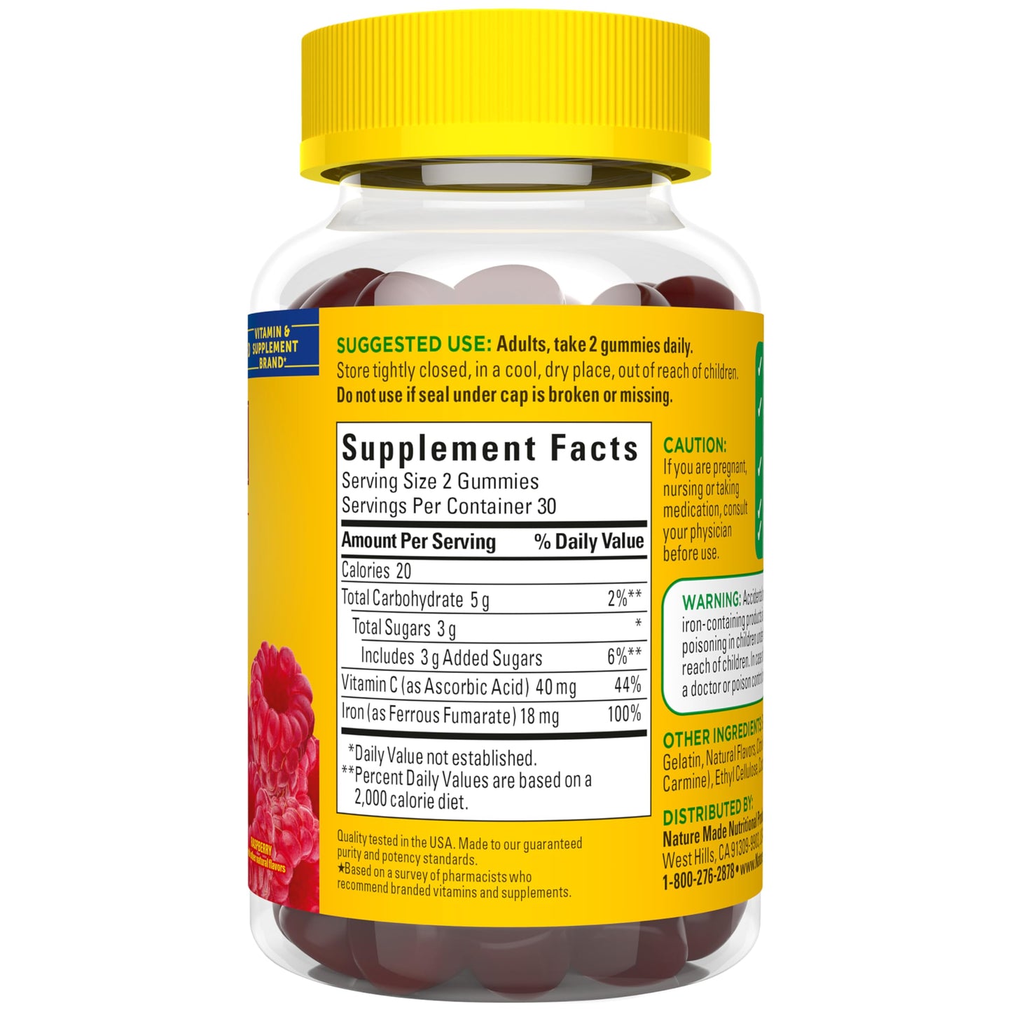 Nature Made Iron 18 mg per serving Gummies with Vitamin C, Iron Supplement for Red Blood Cell Support, 60 Gummies, 30 Day Supply
