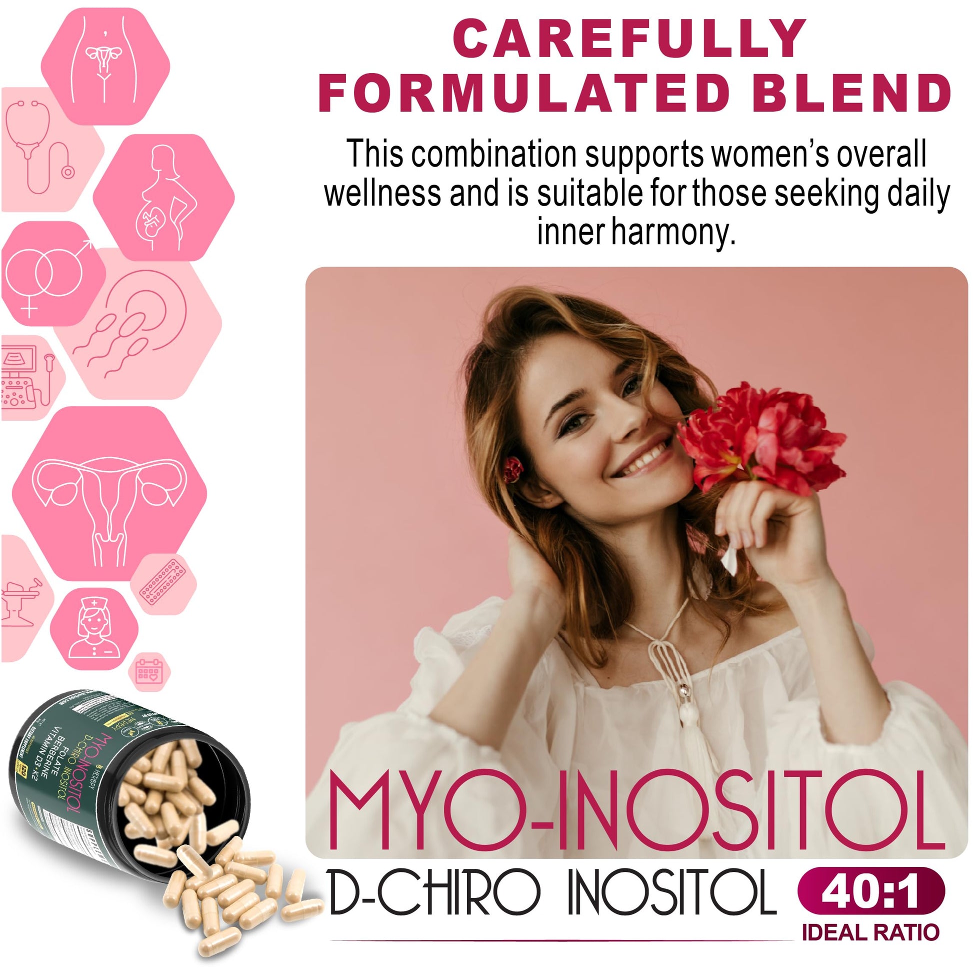 Herbpy 6in1 Premium 40:1 Myo-Inositol & D-Chiro Inositol Supplement for Women with Folate, Berberine HCl 97%, Vitamin D3 & K2 - Hormonal Balance & Ovarian Health Support- 120 Vegan Capsules Herbpy buy supplements Au