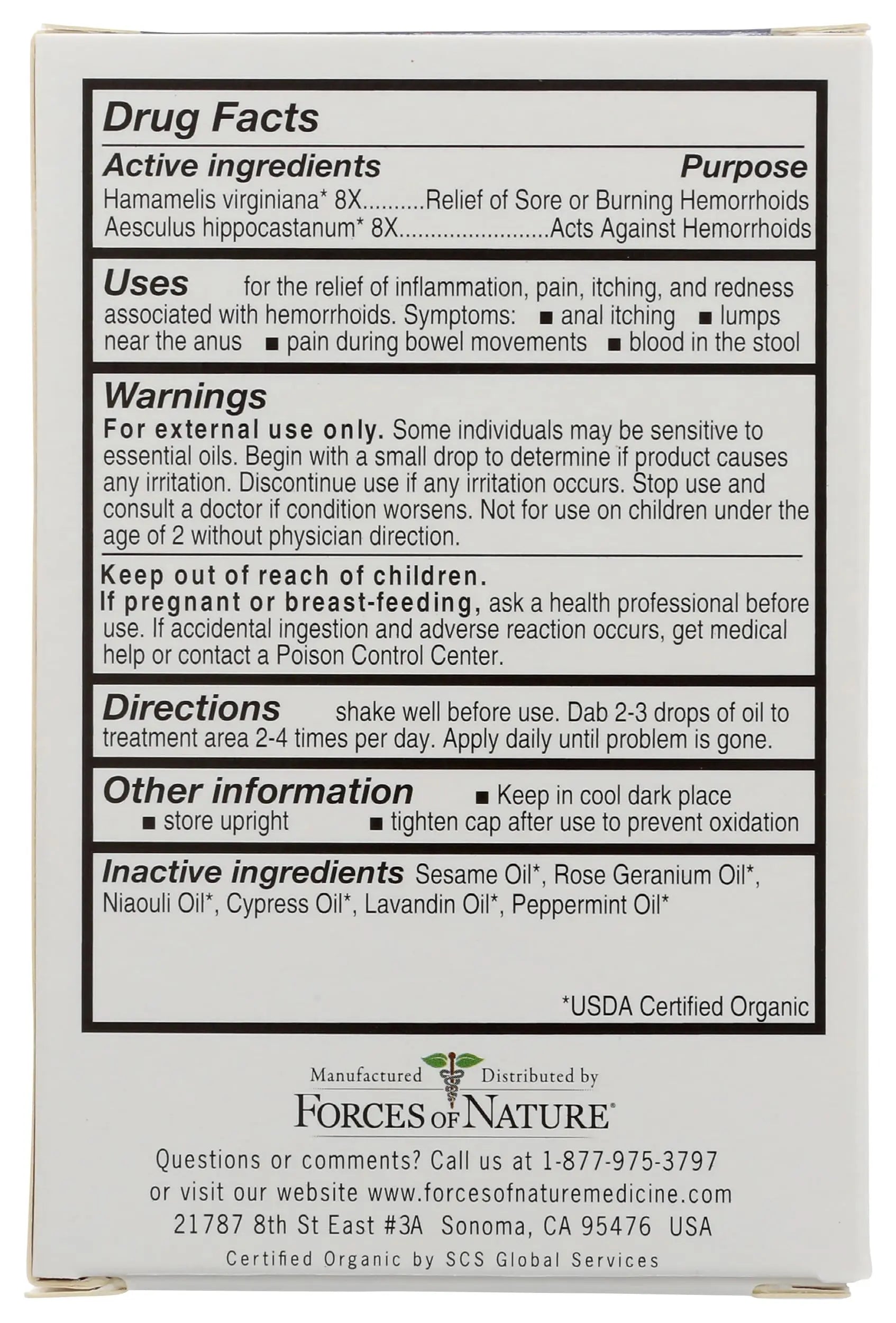 Forces of Nature Hemorrhoid Control Extra Strength, Organic Homeopathic Medicine with Witch Hazel, Horse Chestnut, and Soothing Essential Oils for Itching, Swelling & Discomfort, 5ml (0.17 fl oz) Forces of NatureBuy Supplements Australia