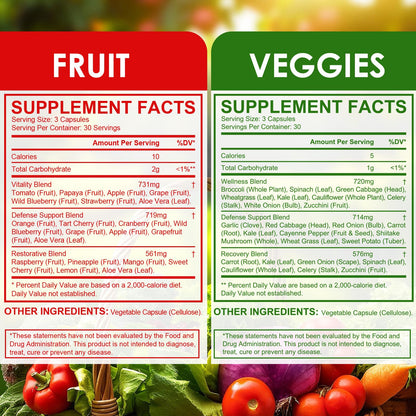 Fruits & Veggies Supplements - 2 Bottles 180 Total Vegetarian Capsules | BalanceNatural Vitamins Supplement Dietary Nutritional Balance,Lngredients Blended Vitamin & Mineral Whole Food Supplement RuduwuBuy Supplements Australia