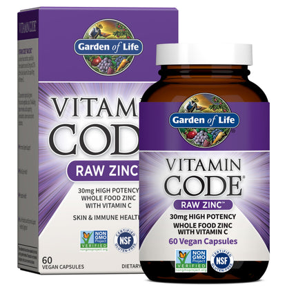 Garden of Life Zinc Supplements 30mg High Potency Raw Zinc and Vitamin C Multimineral Supplement, Vitamin Code Vitamins Trace Minerals & Probiotics
