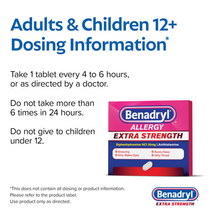Benadryl Extra Strength Allergy Relief Medicine, 50 mg Diphenhydramine HCl Antihistamine Tablets for Relief of Allergy Symptoms Due to Hay Fever or Other Upper Respiratory Allergies, 24 ct Benadryl buy supplements Au