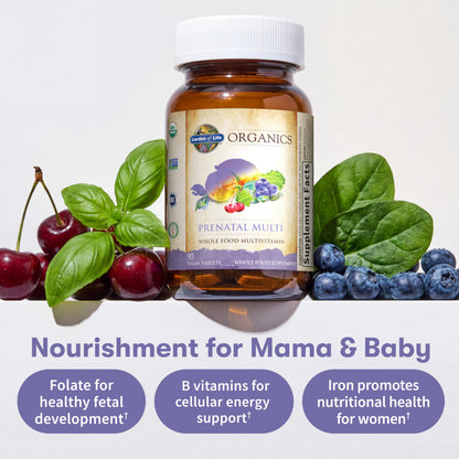 Garden of Life Organics Prenatal Multivitamin with Folate, B6, B12, D3 & Iron – Prenatal Vitamins for Women with Energy Metabolism Support for Healthy Fetal Development