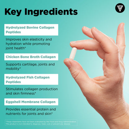 Vital Vitamins Multi Collagen Pills for Women & Men (2-Pack) - Hydrolyzed Collagen Peptides - Type I, II, III, V, X - Grass Fed, Non-GMO Vital Vitamins buy supplements Au