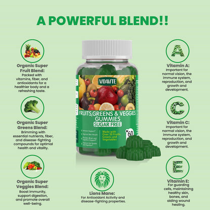VIDAVITE Sugar-free Super Greens Gummies — US-Made, 35+ Fruit and Veggie gummies to Boost Immunity, Skin & Gut Health — Ideal Fruits and Vegetables Supplement for Adults & Picky Teens (30-Days Supply) VIDAVITEBuy Supplements Australia