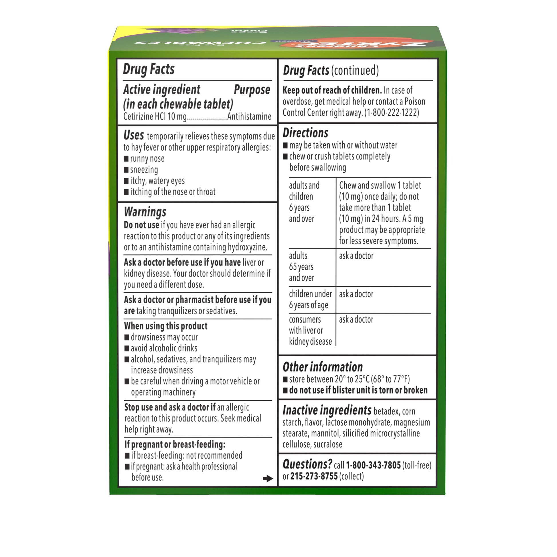 Zyrtec Children's Dye-Free Chewables for 24 Hour Allergy Relief, 10 mg Cetirizine Hydrochloride Antihistamine Tablets, Kids Allergy Medicine Relieves Sneezing & Itchy Throat, Grape, 48 ct Zyrtec buy supplements Au