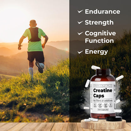 Santa Cruz Paleo Creatine Capsules, Supports Muscle Growth & Energy, Gluten Free, Keto, Sugar Free, Paleo, No Fillers or Additives, Creatine Monohydrate Pills,