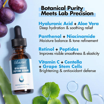 Ebanel Hyaluronic Acid Serum for Face with Peptides & Niacinamide, Hydrating Face Serum for Women, Age-Defying Formula Infused with Vitamins B, C & E to Plump, Firm & Smooth Skin