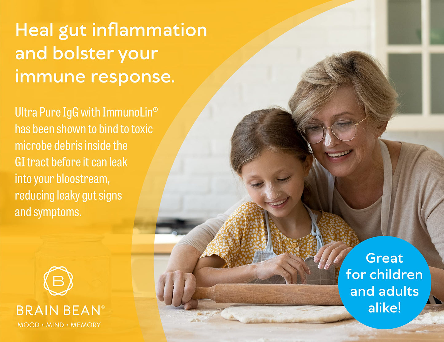 Brain Basics Ultra Pure IgG Supplement - Dairy-Free Supplement IgG-Immunolin Powder, Blended Vitamin & Mineral Supplements, 150g, 60 Servings Brain Bean buy supplements Au