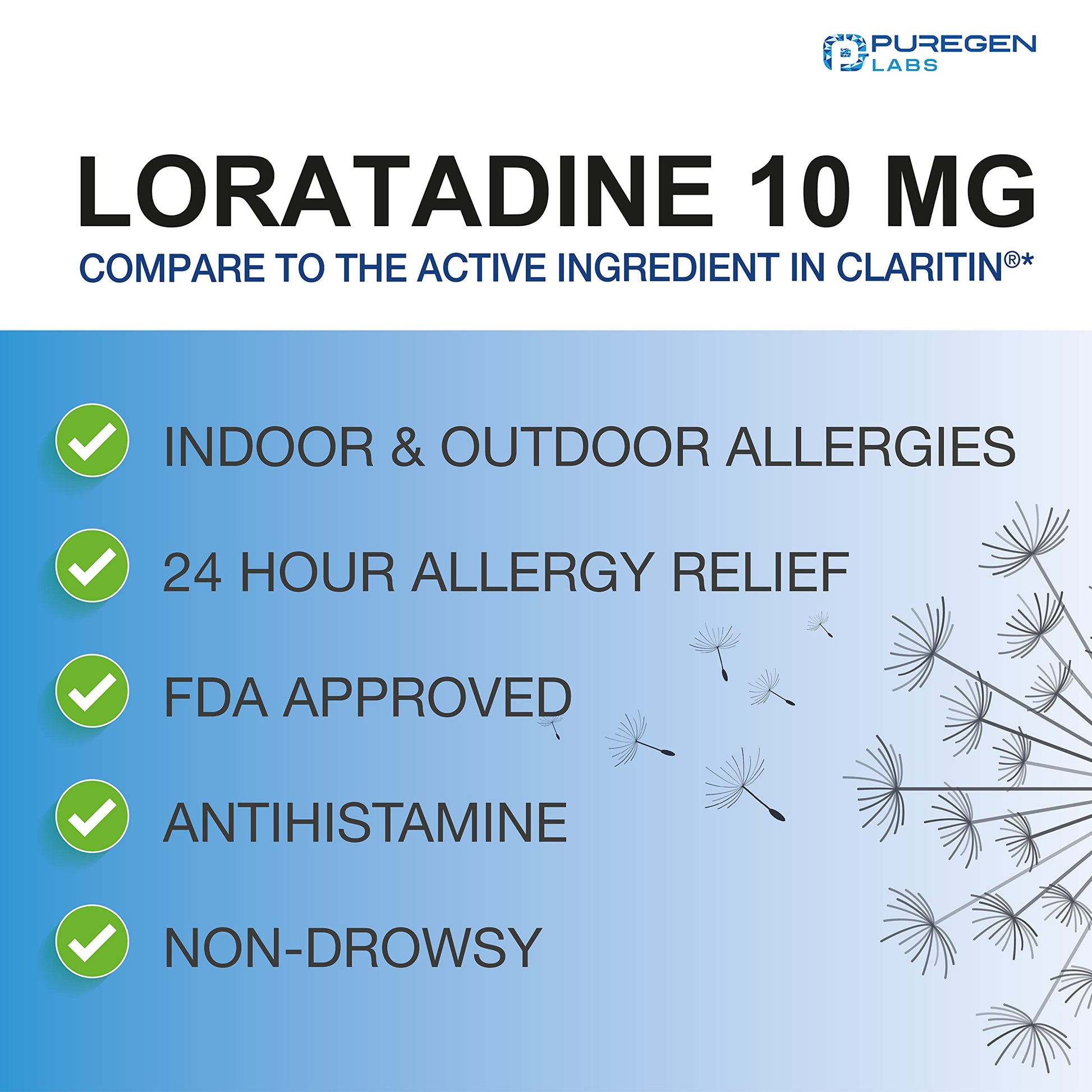Puregen Labs Allergy Relief, Loratadine 10mg, 100 Tablets – 24 Hour Non-Drowsy Antihistamine Allergy Medicine for Runny Nose, Sneezing, Itchy, Watery Eyes P Puregen Labs buy supplements Au