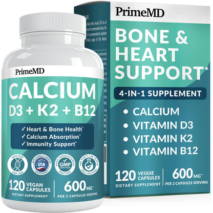 4-in-1 Calcium Supplements for Women & Men - Calcium Citrate with D3 K2 Vitamin 5000 IU - Calcium 600mg with Vitamin D3 K2 - Everyday Vitality Supplement -