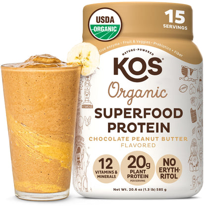 KOS Organic Plant Based Protein Powder, Chocolate Peanut Butter - Delicious Vegan Protein Powder - Keto Friendly, Gluten Free, Dairy Free & Soy Free - 15 Servings KOS buy supplements Au