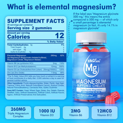Magnesium Gummies - Triple Magnesium Complex, Magnesium Glycinate Gummies | Magnesium Glycinate, Malate, Citrate w/ D3 B6 B12, for Calm
