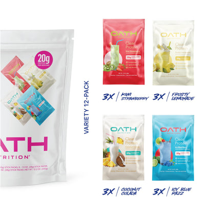 Oath Nutrition Clear Whey Isolate Protein Powder Variety Pack, 12 Pack