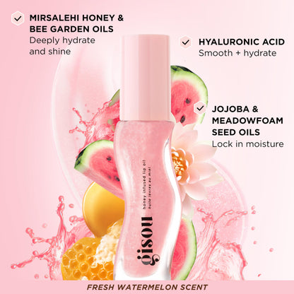 Gisou Honey Infused Hydrating Lip Oil, Nourishing Lip Moisturizer for Dry Lips (Watermelon Sugar) GisouBuy Supplements Australia
