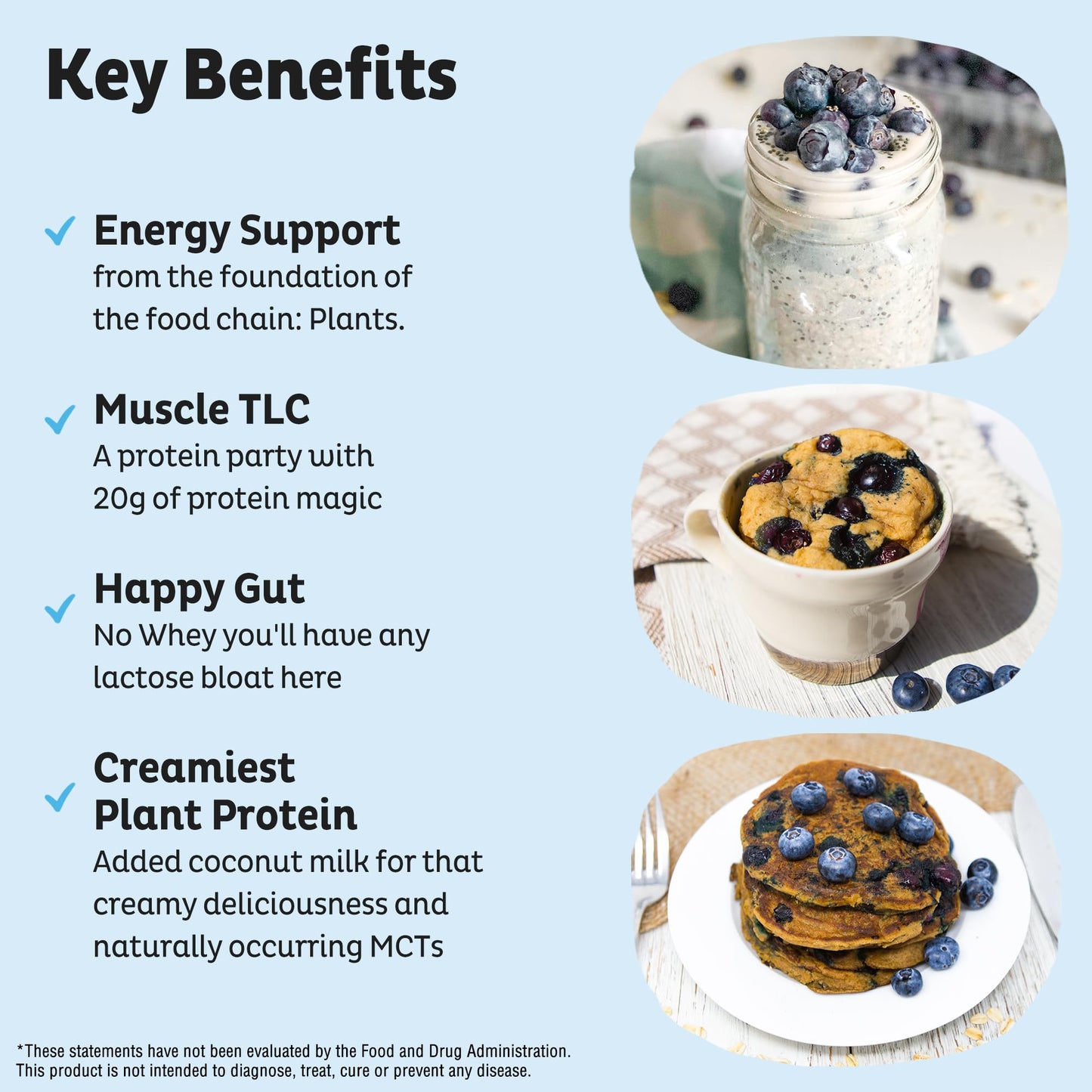 KOS Plant Based Protein Powder, Blueberry Muffin - Organic Pea Protein Superfood with Spirulina and Immune Support Blend. Soy, Gluten, Dairy Free - Vegan Meal Replacement for Women & Men - 15 Servings KOS buy supplements Au