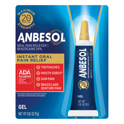 Anbesol Maximum Strength Gel - Instant Oral Pain Relief, for Toothaches, Gums, Braces, & Denture Pain, and Mouth Sores*, Canker Sore Treatment Inside Mouth, ADA Accepted, 0.33 oz Anbesol buy supplements Au