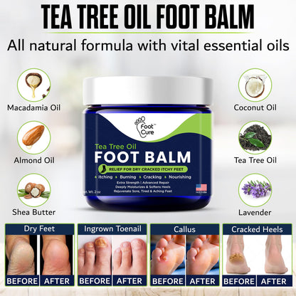 FOOT CURE Tea Tree Oil Balm – Moisturizer for Dry Cracked Feet – Instantly Hydrates & Soothes Irritated Skin & Athlete's Foot – Best Foot Care for Women and Men (Pack of 2) FOOT CURE buy supplements Au