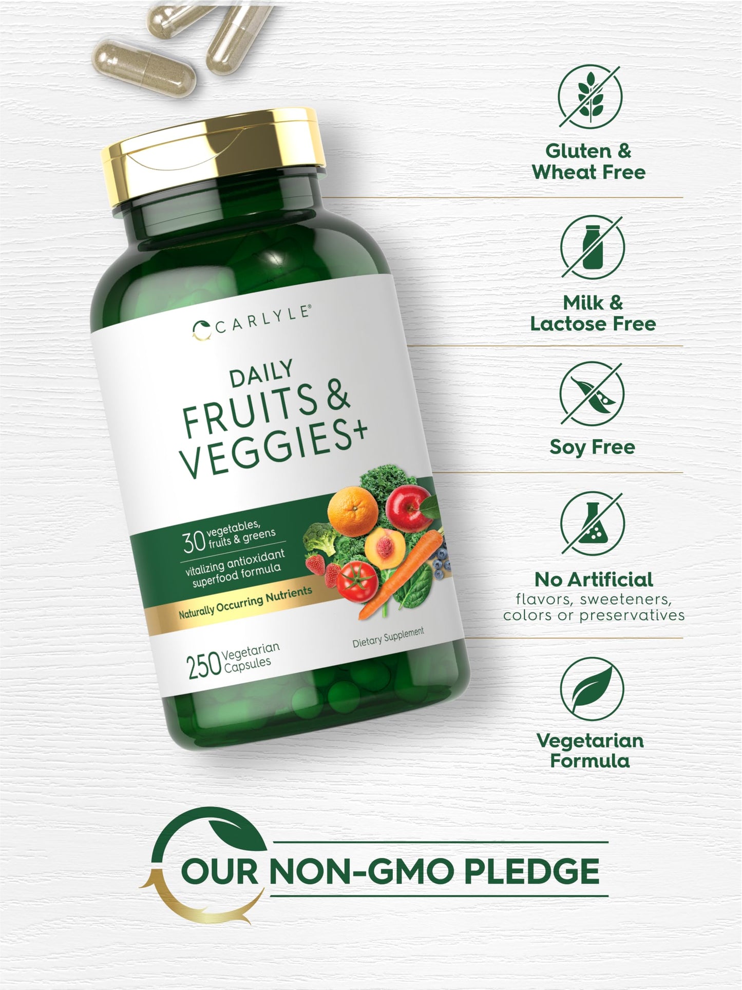 Carlyle Fruits and Veggies Supplement | 250 Capsules | Made with 30 Fruits and Vegetables | Vegetarian, Non-GMO, Gluten Free Superfood Formula CarlyleBuy Supplements Australia