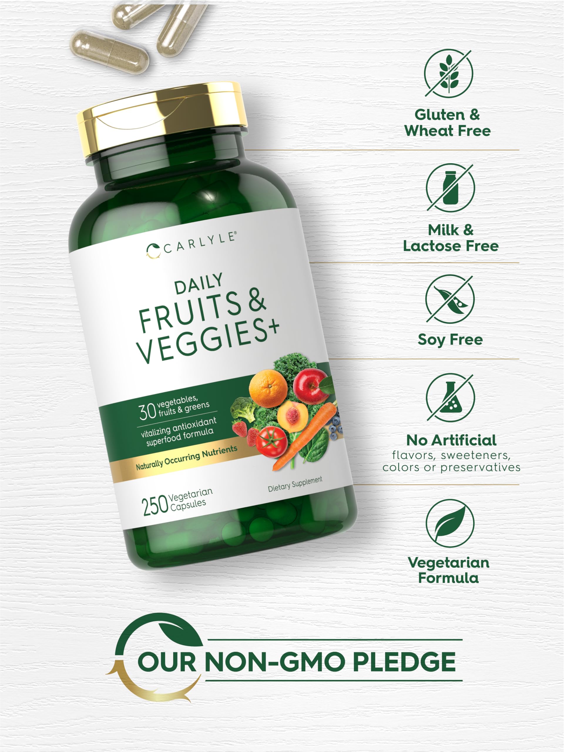 Carlyle Fruits and Veggies Supplement | 250 Capsules | Made with 30 Fruits and Vegetables | Vegetarian, Non-GMO, Gluten Free Superfood Formula CarlyleBuy Supplements Australia